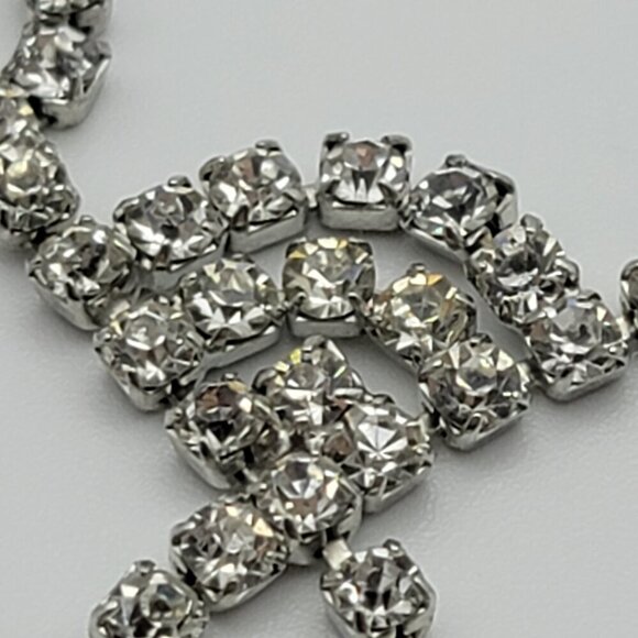 Vintage 50s 60s Rhinestone Bow Tennis Necklace 15" Silver Tone Clear Crystal - Picture 2 of 10